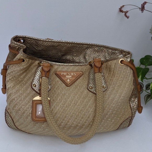 Prada Paglia naturale metallic straw tote bag - Picture 1 of 7